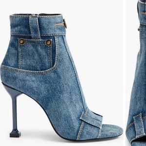 Jeffrey Campbell Str8 Up denim heeled booties peep toe 8.5